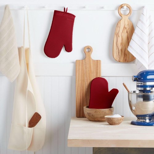 KitchenAid Ribbed Silicone Oven Mitts - 2-Pack Set, 7.5"x13", Stylish Smoked Paprika Color