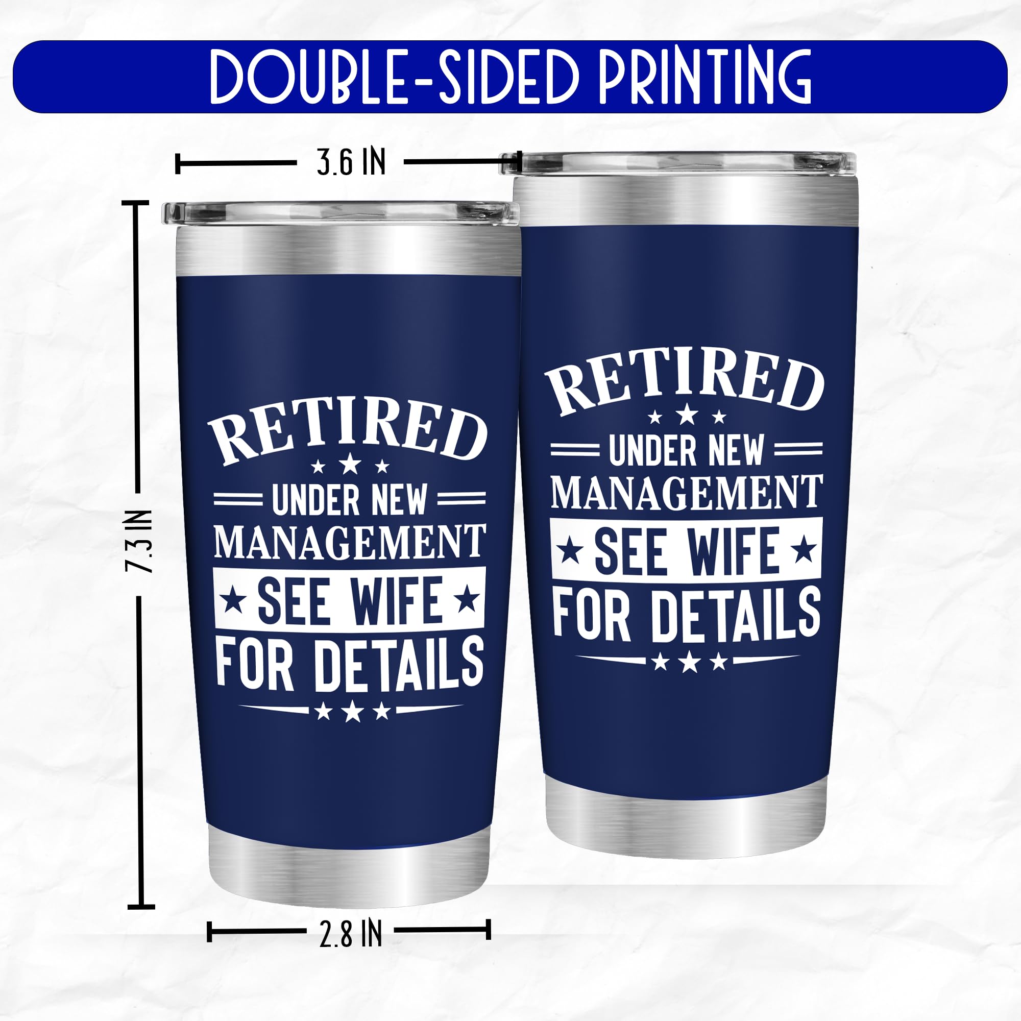 FUNITZ Retirement Gifts for Men 2026 - Retired Under New Management - Retirement Tumbler for Men Husband, Boyfriend, Father, Boss - Cool Gifts 20oz Navy Tumbler Birthday, Anniversary, Christmas