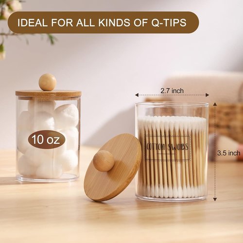 Bamboo Qtip Holders by Skiennix - 6-Pack Bathroom Storage for Cotton Balls, Swabs & Pads