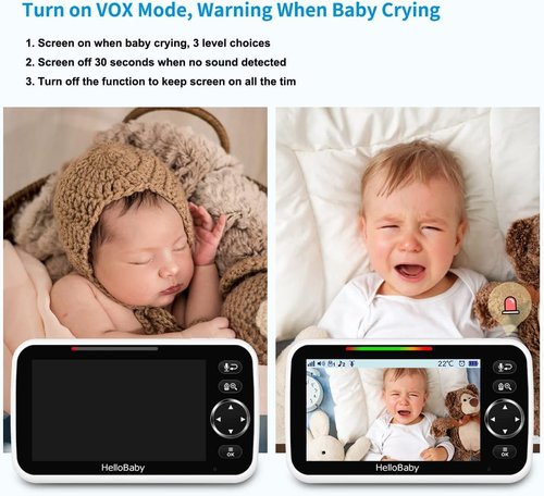 HelloBaby Baby Monitor - 5" Screen, 30-Hour Battery, Pan-Tilt-Zoom, Night Vision & 2-Way Talk | HB6550