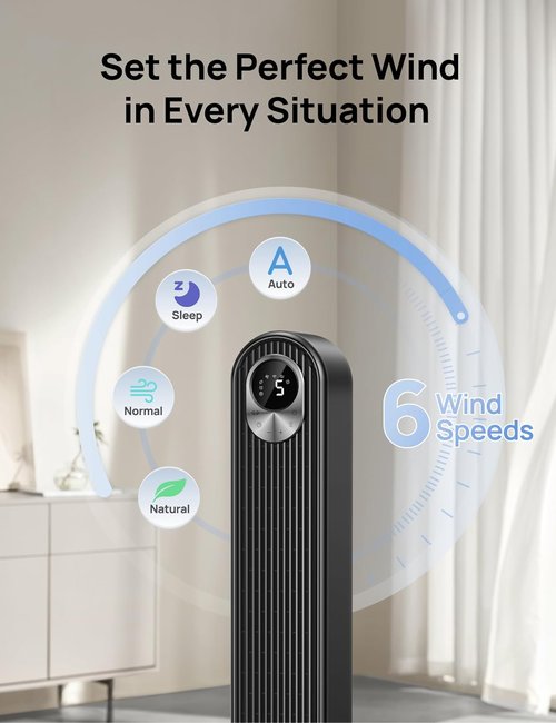 Dreo Smart Tower Fan - WiFi Voice Control Bladeless Oscillating Fan | 6 Speeds, 4 Modes, Remote, 12H Timer
