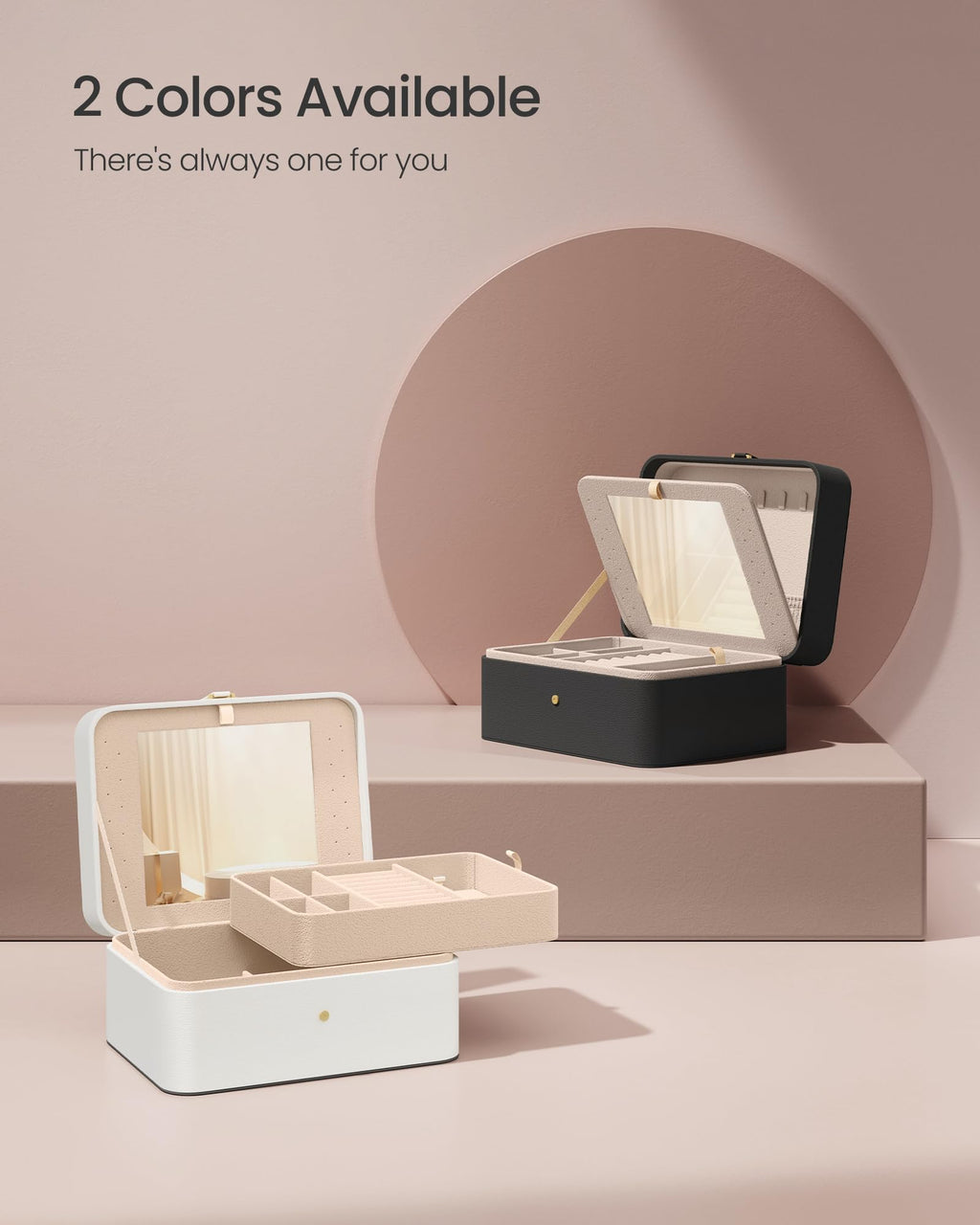 SONGMICS Jewelry Box Organizer with Mirror, 2-Layer Jewelry Holder Case, Removable Tray, 6.9 x 8.7 x 4.3 Inches, Earring Necklace Storage, Gift Idea, Cloud White UJBC200W01