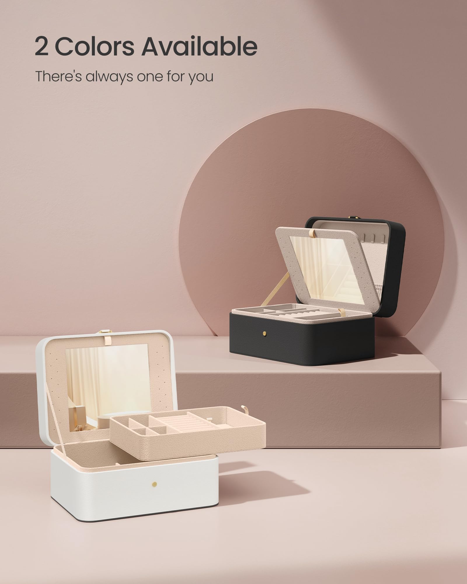 SONGMICS Jewelry Box Organizer with Mirror, 2-Layer Jewelry Holder Case, Removable Tray, 6.9 x 8.7 x 4.3 Inches, Earring Necklace Storage, Gift Idea, Cloud White UJBC200W01
