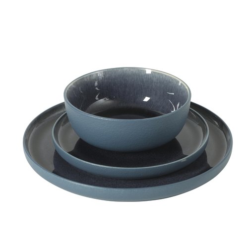 Gibson Elite Reactive Stoneware Dinnerware Set - Tahoe Sunset Matte Exterior & Shiny Interior Blue | 12-Piece – Plates and Bowls, Durable Everyday Dish Set, Microwave & Dishwasher Safe