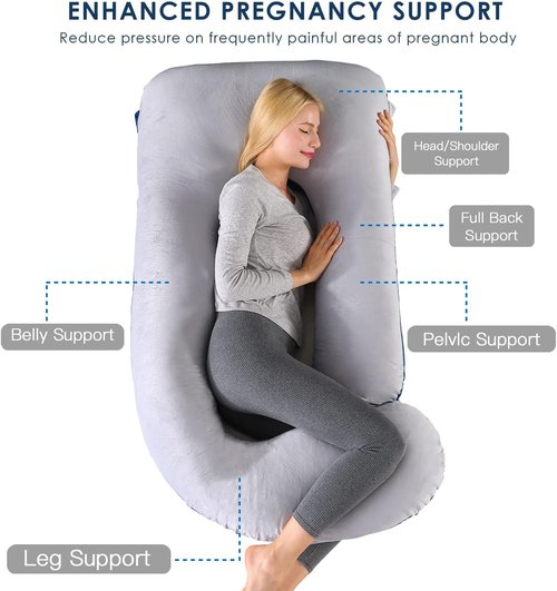 Cauzyart Maternity Body Pillow - 55-Inch U-Shape Full Support for Pregnant Women | Removable Velvet Cover