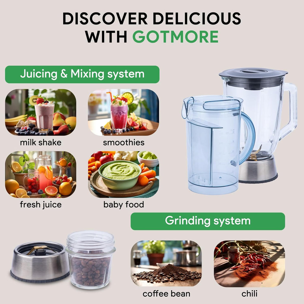 Skiennix Juicer Machine - 3-in-1 Blender & Grinder Combo with 1300W Power | 5 Speeds, LCD Screen, Easy to Clean
