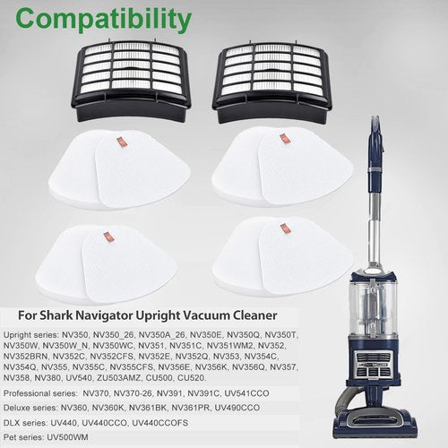 2+4 Filter Replacement Set for Shark Navigator Lift-Away Upright Vacuum Cleaners – Compatible with NV350, NV351, NV352, NV355, NV356, NV360, NV370, UV440, UV540 – Compare to XFF350 & XHF350