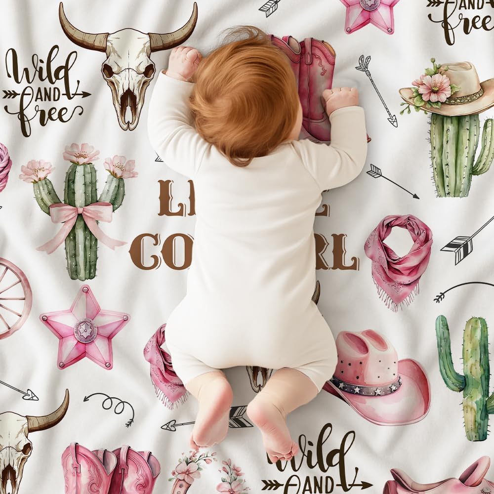 Skiennix Western Baby Blanket - Soft Cowgirl Minky Blanket for Nursery Decor | Lightweight & Warm for Newborns