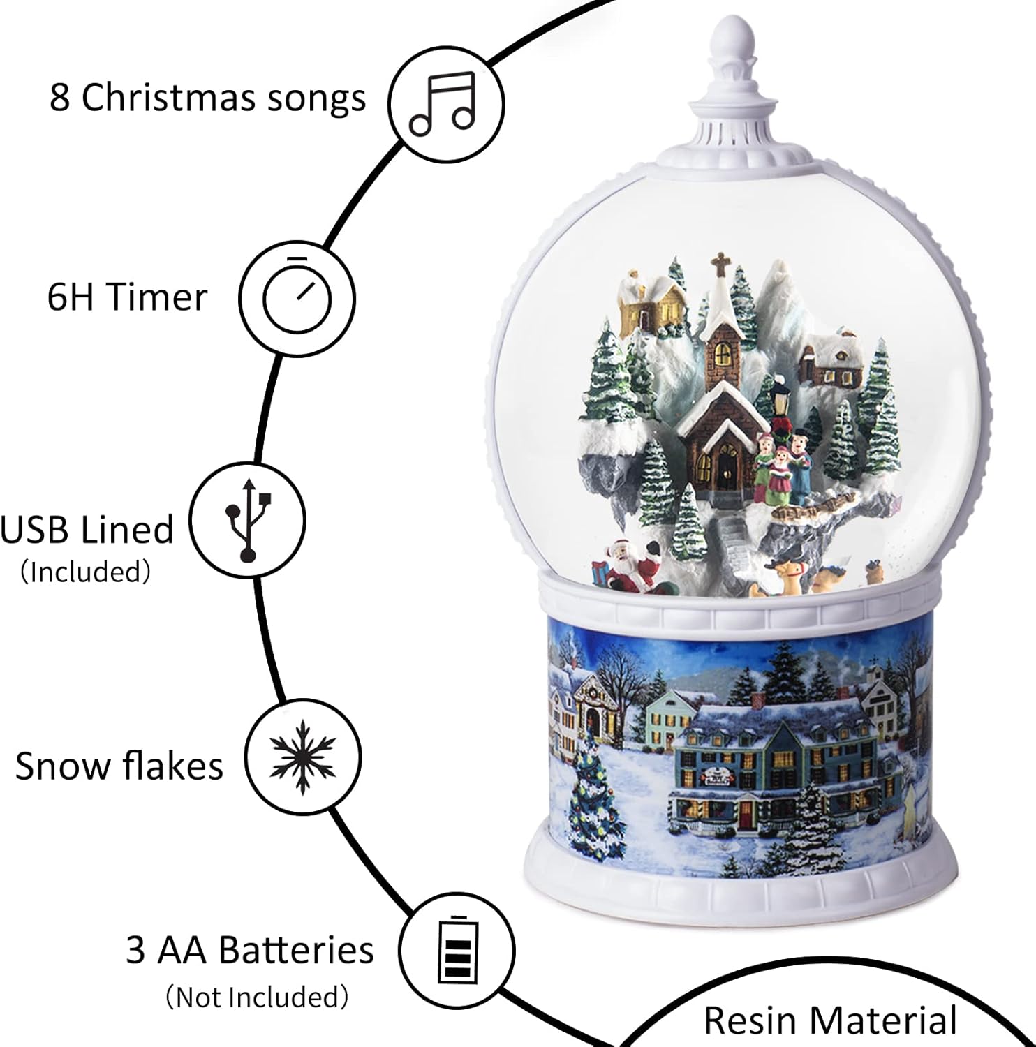 Skiennix Large Christmas Snow Globe - Rotating Santa Train Music Box | 10.2-Inch, 8 Melodies, USB & Battery-Powered