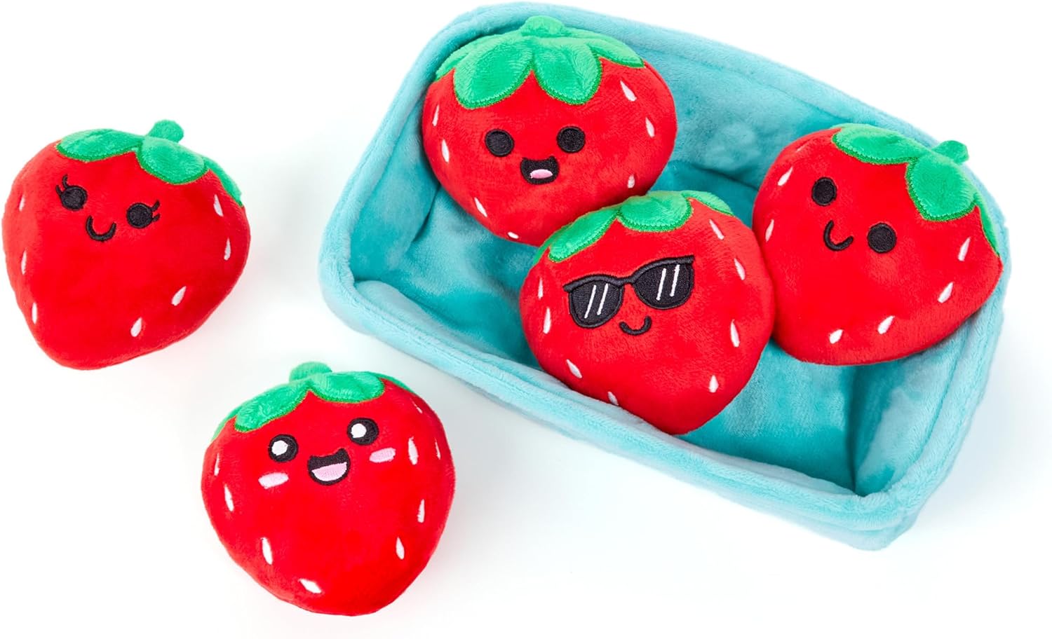 Relatable Emotional Support Strawberries - Cuddly Plush Toys | 5 Squishy Stuffed Animals with Basket