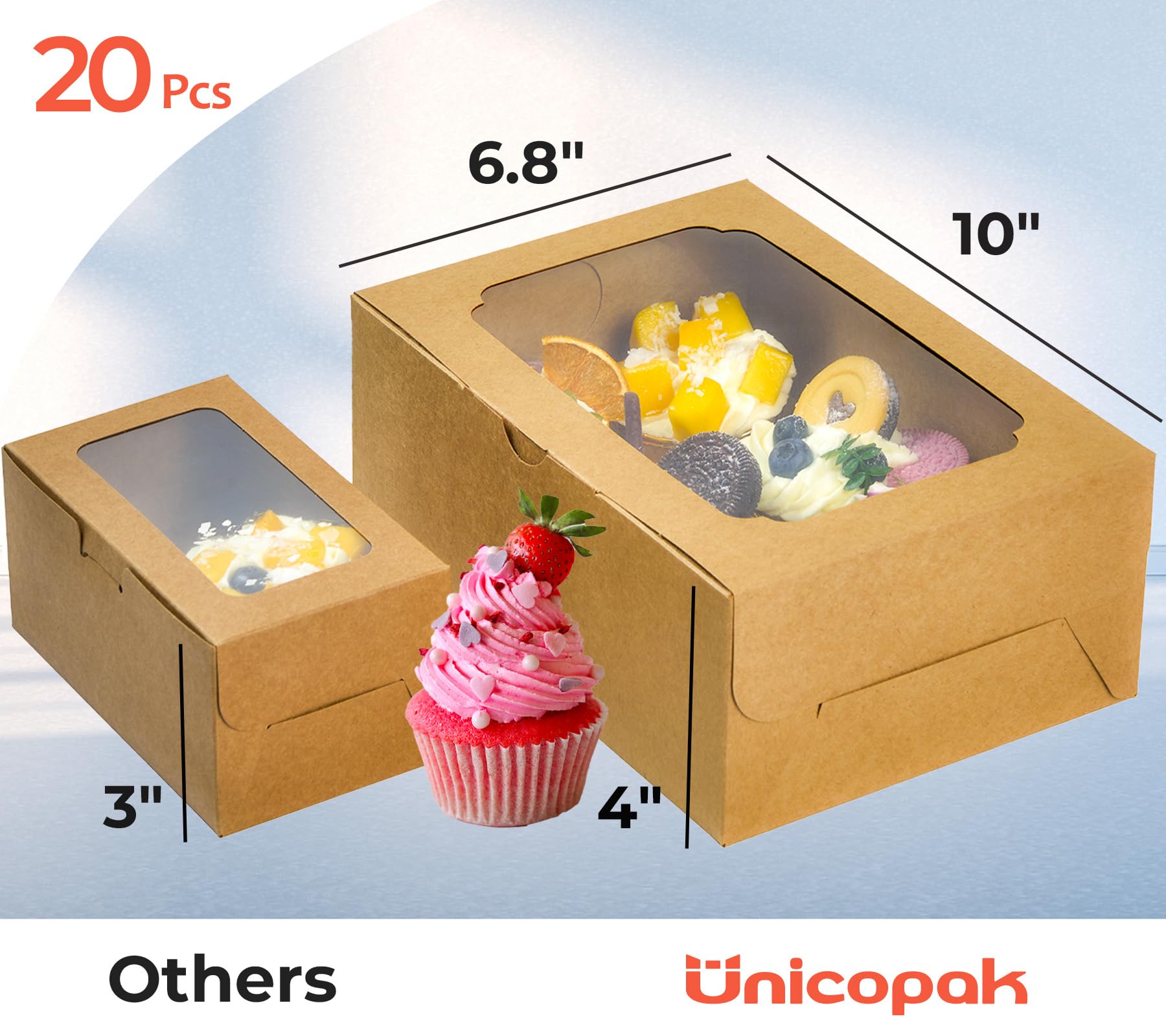 UnicoPak 5 Pack 10x6.8x4 Inch Tall White Cupcake Boxes with Handle Tray, Large Cupcake Boxes 6 Count Muffin Boxes for Standard or High Creams Jumbo Cupcakes