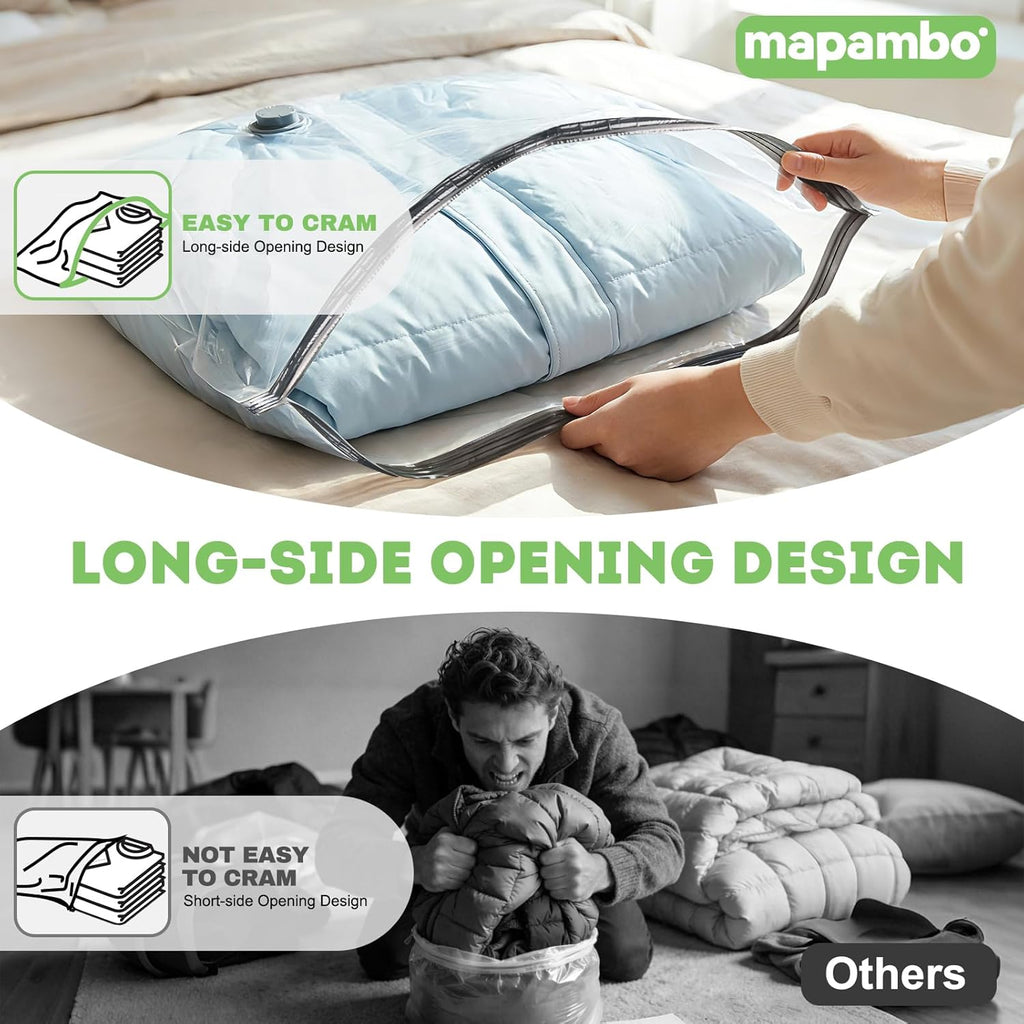 Mapambo Vacuum Storage Bags - 15 Pack with 60000Pa USB Pump | Space-Saving Travel Bags in 3 Sizes