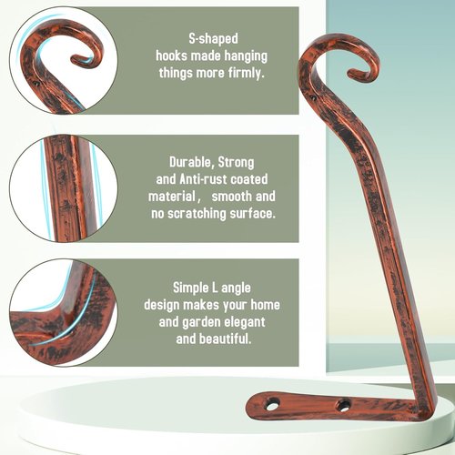 Feed Garden 10-Inch Decorative Hanging Plant Brackets - 2 Pack for Outdoor Use | Antique Bronze Finish