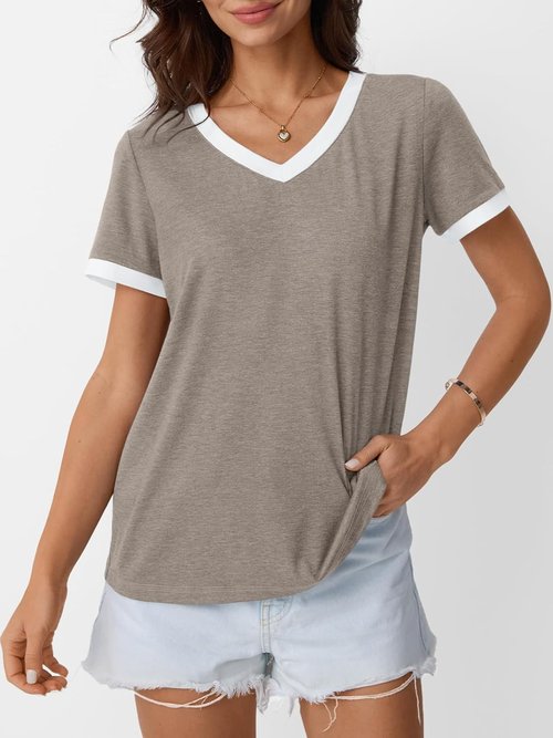 AUTOMET Women's V-Neck Short Sleeve T-Shirt - Casual Soft Tunic for Summer Fashion | Comfortable Workout Top