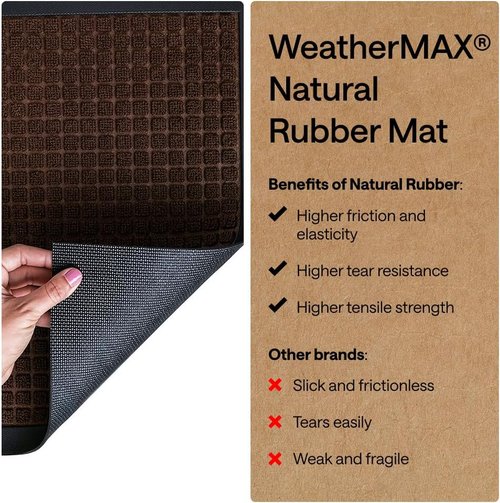 GORILLA GRIP Waterproof All-Season WeatherMAX Doormat - Natural Rubber, Stain & Fade Resistant, 29x17, Coffee Square