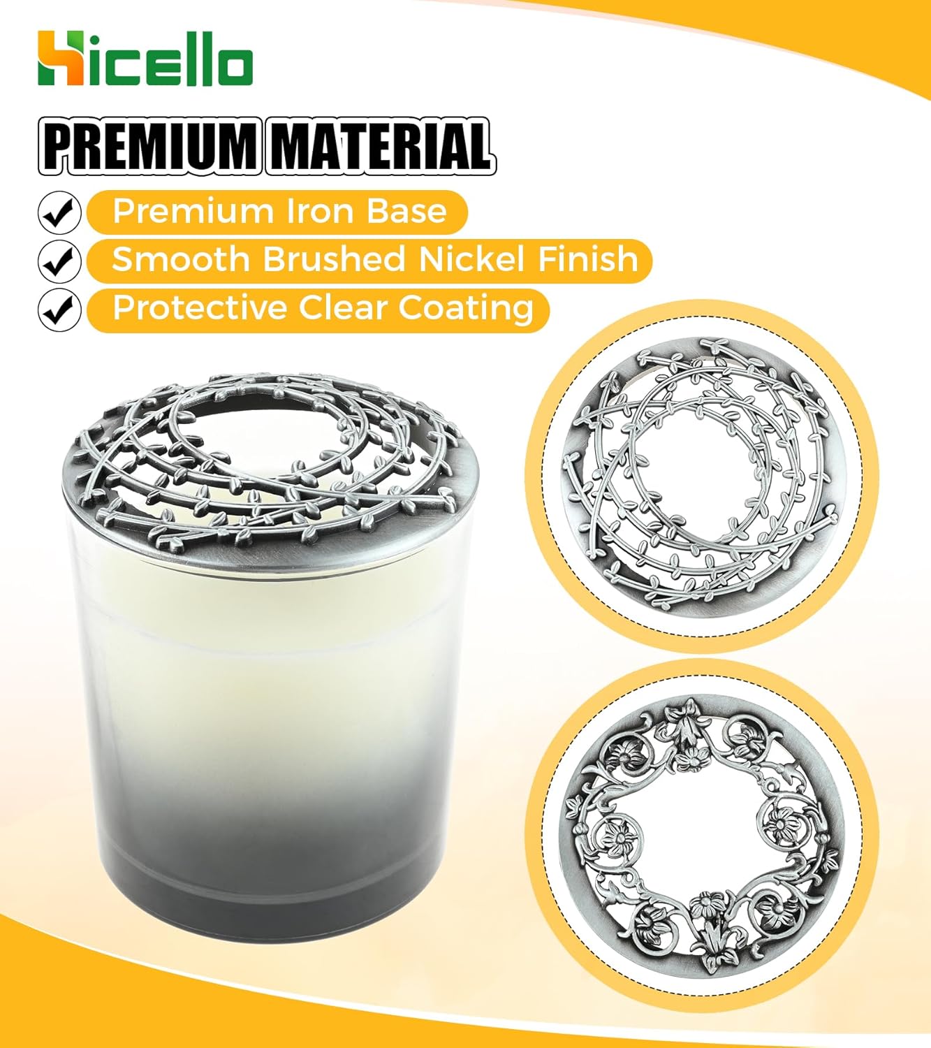 Skiennix Candle Toppers - Set of 2 Silver Metal Lids with Floral Design | Fits 80mm Yankee Candles, Enhances Even Burning, Perfect Gift for Women