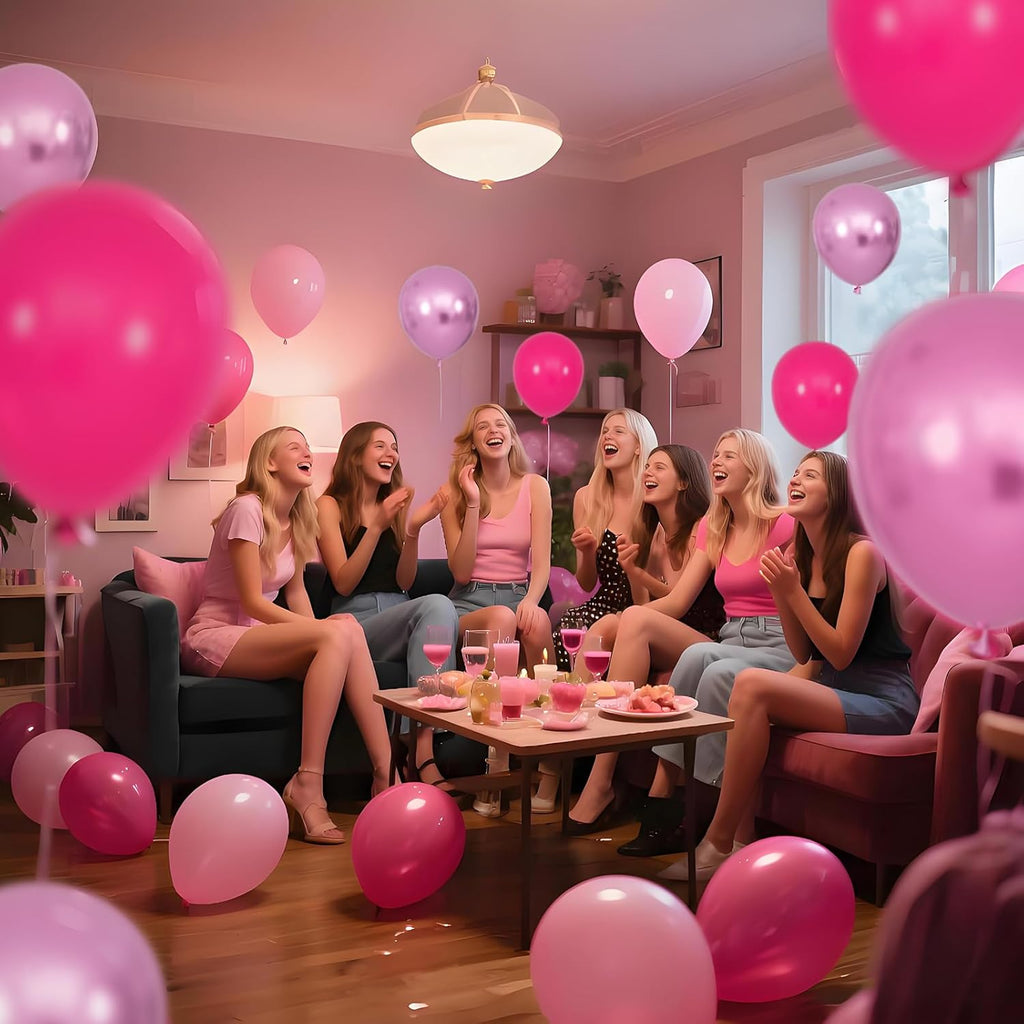 Skiennix 12-Inch Pink Balloons - Hot Pink & Metallic for Birthday, Wedding, Baby Shower Decor