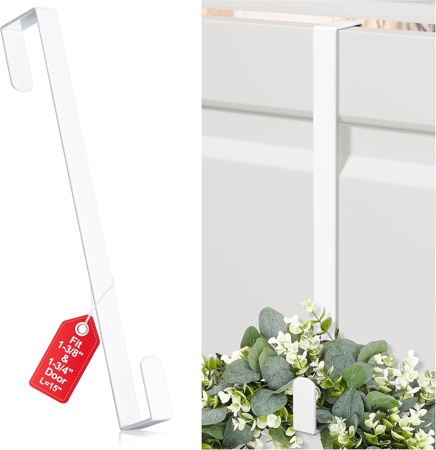 Reversible Wreath Hanger by [Brand Name] - Heavy Duty Steel Over The Door Hook | Fits Most Doors Up to 1-3/4”