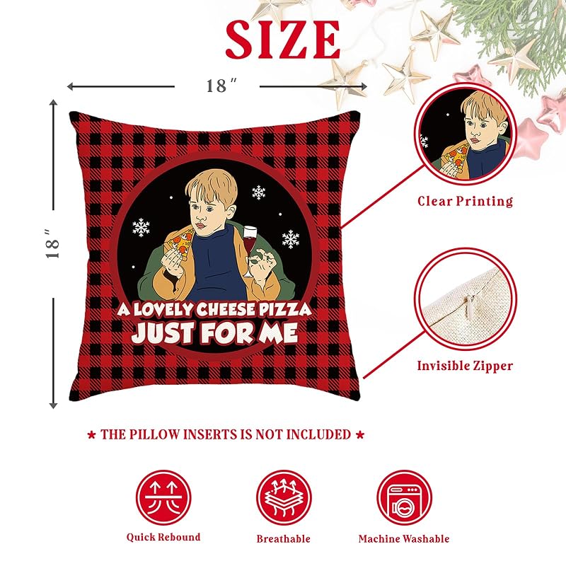 Home Alone Christmas Pillow Covers 4 Pack 18x18 Linen Throw Pillow Covers – Funny Farmhouse Decor