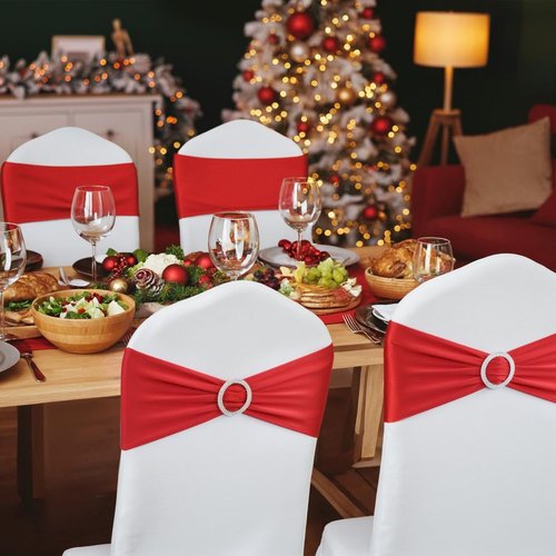 Babenest Spandex Chair Sashes - 50PCS Premium Stretch Covers with Buckle Slider for Weddings | Red