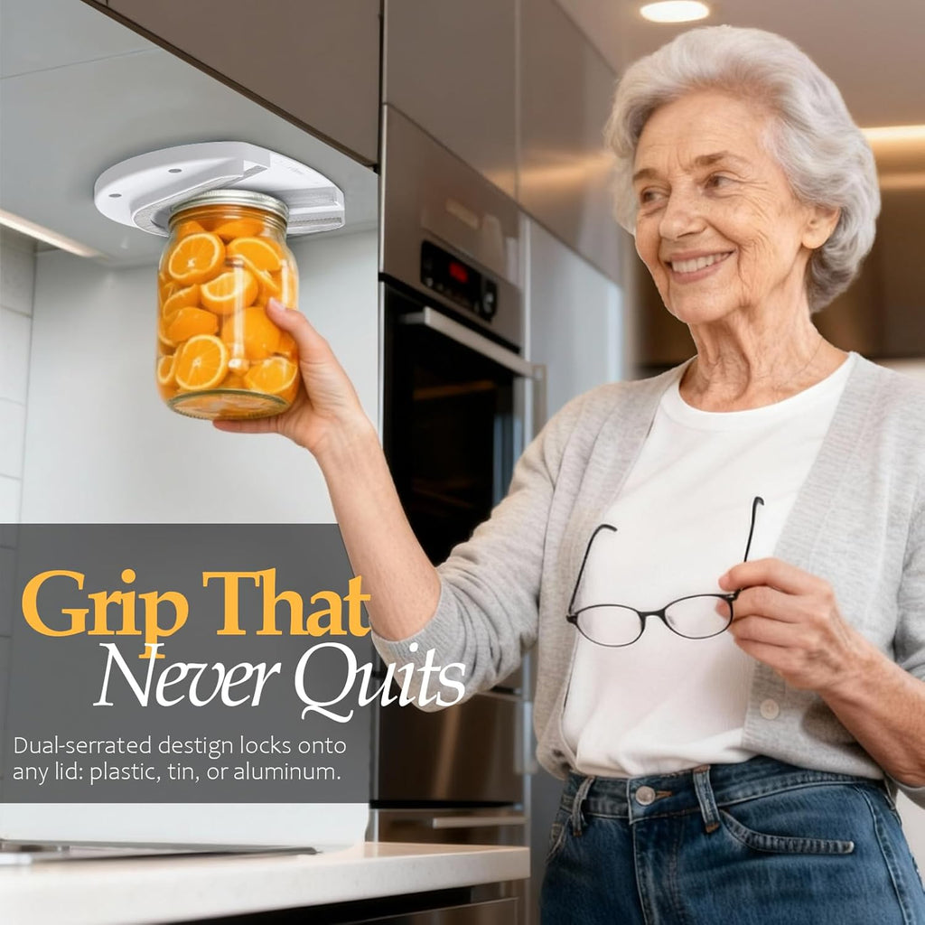 Skiennix Jar Opener - Ergonomic Design for Seniors with Arthritis | One-Handed, Stainless Steel, White