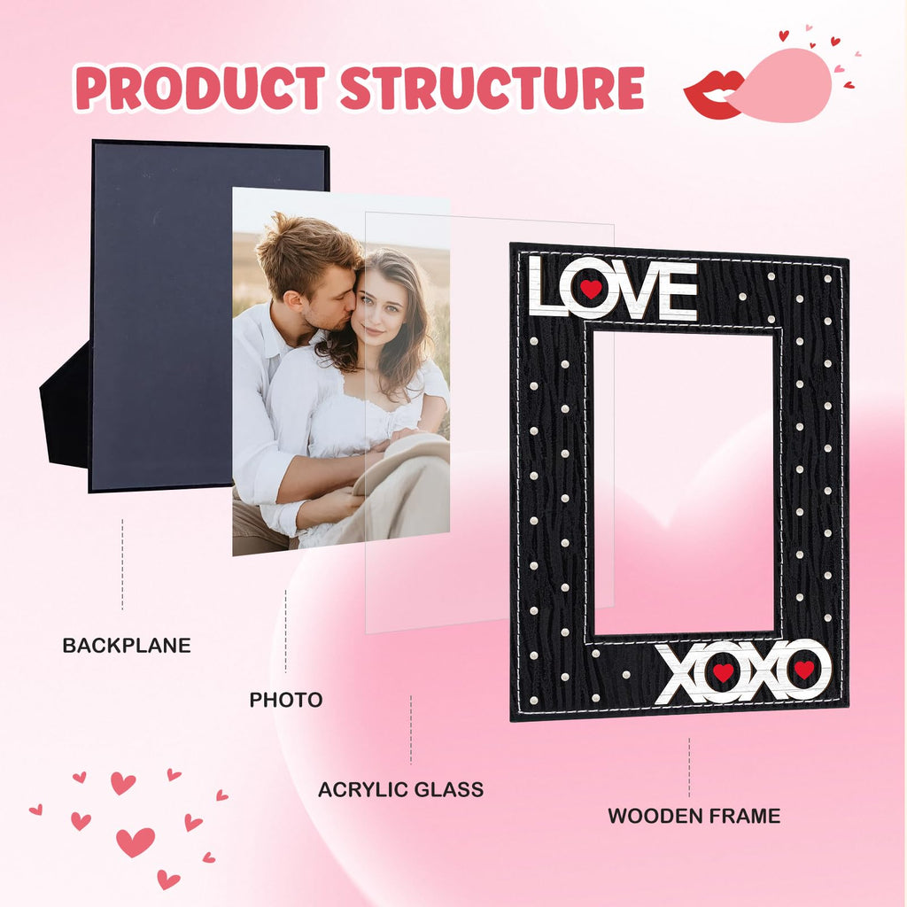 FLYAB Black Love Picture Frame 4x6 Valentines Day Pictrue Frames Leather Photo Frame for Tabletop Valentines Day Gifts for Couple Him Her Girlfriend Boyfriend