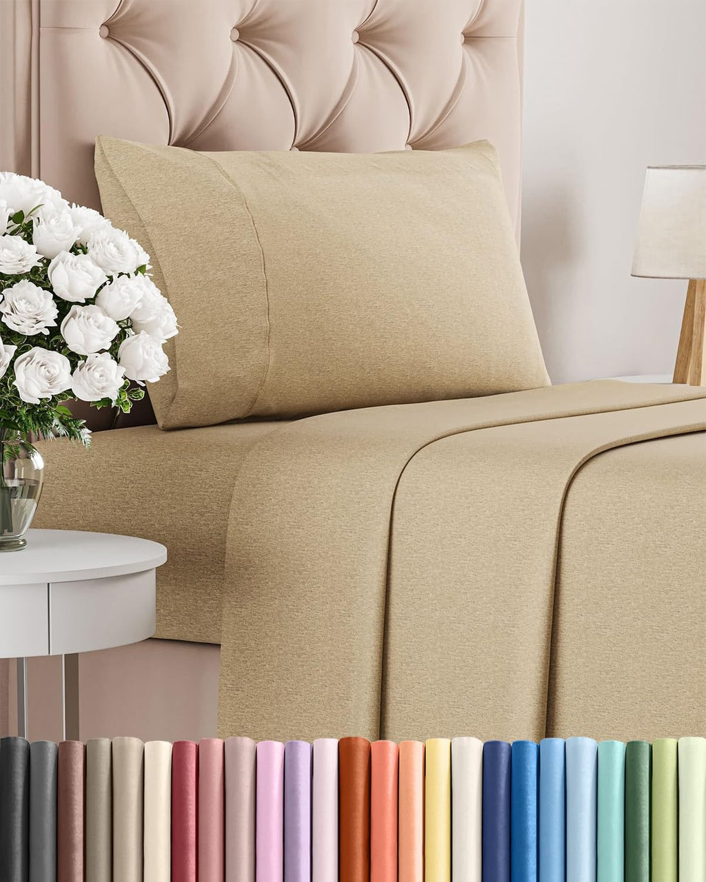 Skiennix Twin Size Sheet Set - Comfy Cooling Bed Sheets for Ultimate Comfort - Tan, Deep Pockets, Soft & Wrinkle-Free