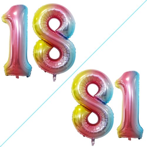 GOER Jumbo 18th Birthday Balloons - 42 Inch Rainbow Foil Helium Decorations for Sweet 18 Party