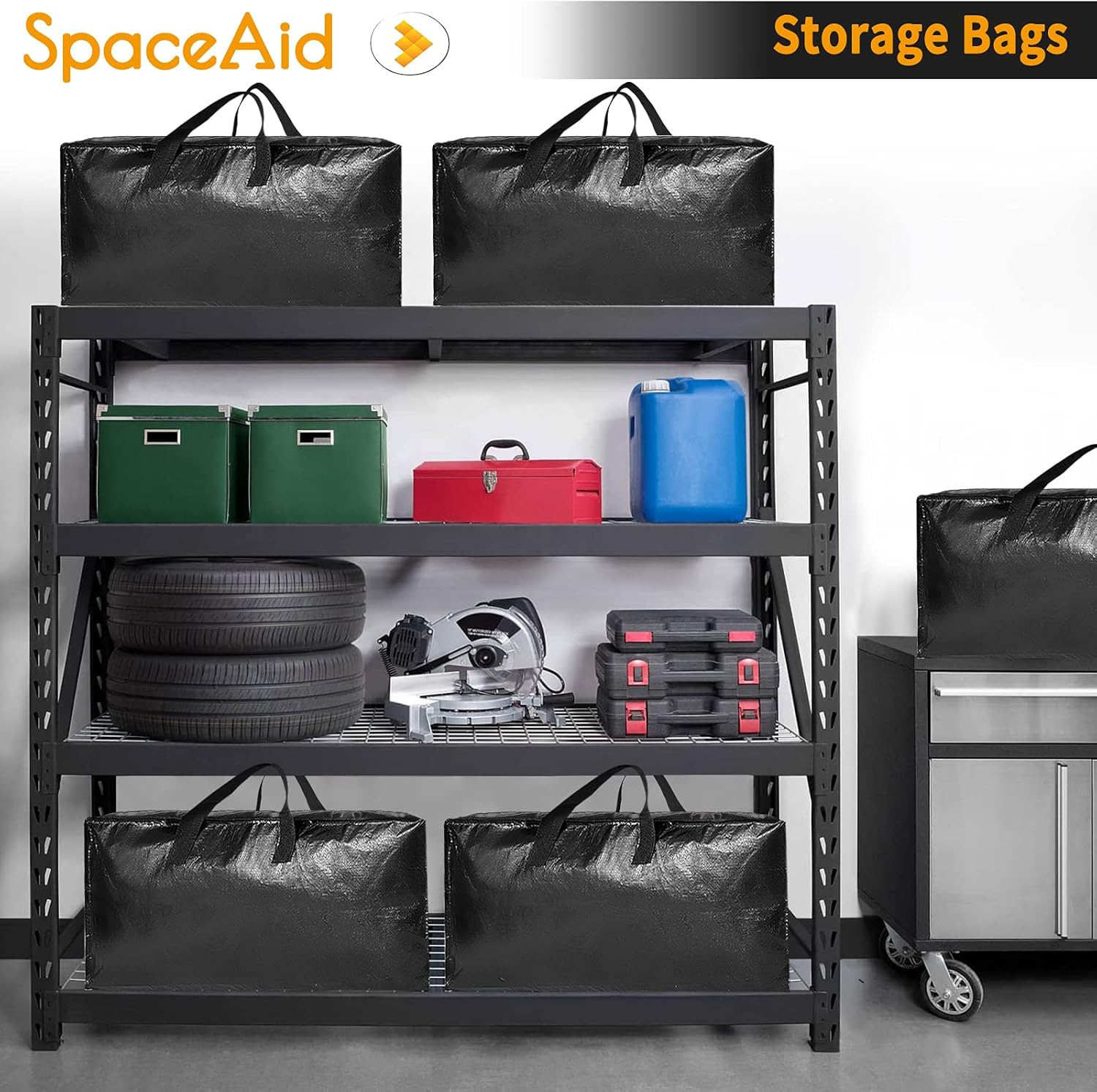 SpaceAid Heavy Duty Moving Bags - 8 Pack Large Storage Totes with Backpack Straps & Strong Handles | Black