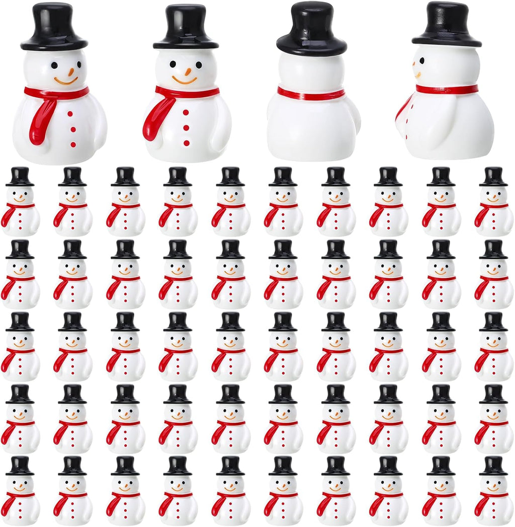 Skiennix Mini Resin Snowman Figurines - 50 Pcs Winter Decor with Black Hats for DIY Crafts & Ornaments