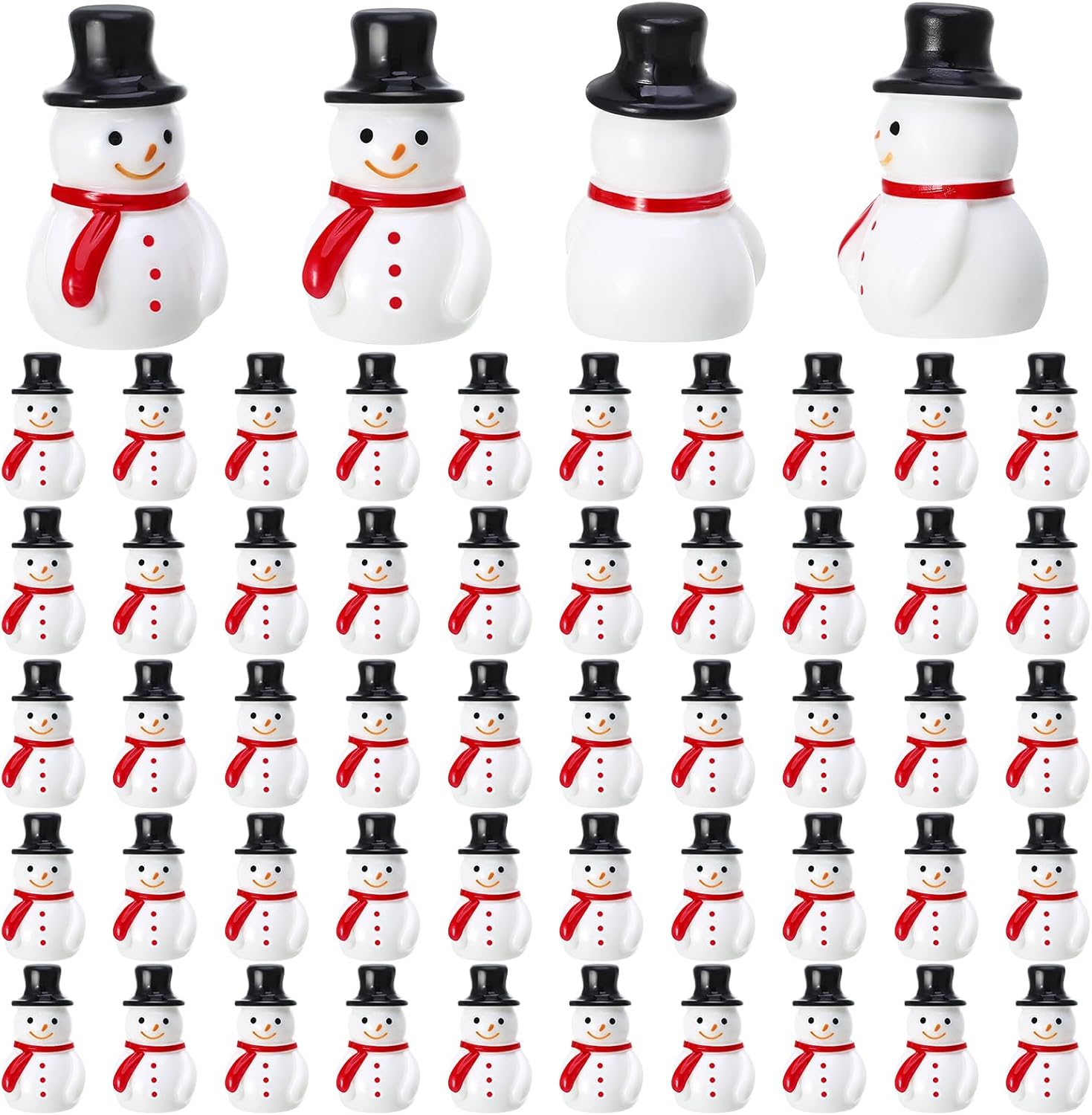 Skiennix Mini Resin Snowman Figurines - 50 Pcs Winter Decor with Black Hats for DIY Crafts & Ornaments
