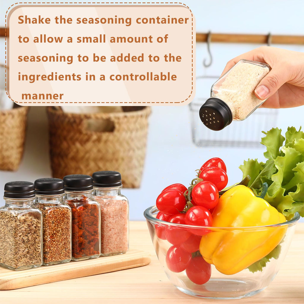 Bokon 48 Pack Glass Salt Shaker Bulk with Stainless Lids 2.7oz Small Spice Shaker for Kitchen Restaurants and Catering Wedding Party Supplies(Black,Classic)