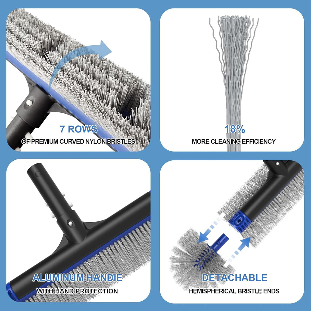 Poolvio 5-in-1 Pool Cleaning Kit - Semi-Deep Skimmer, Aluminum Leaf Rake & 20' Brush with 13' Pole