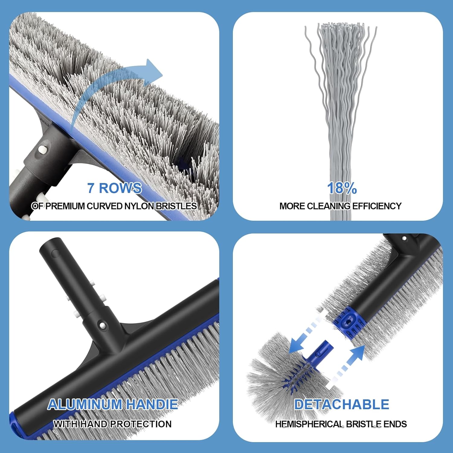 Poolvio 5-in-1 Pool Cleaning Kit - Semi-Deep Skimmer, Aluminum Leaf Rake & 20' Brush with 13' Pole