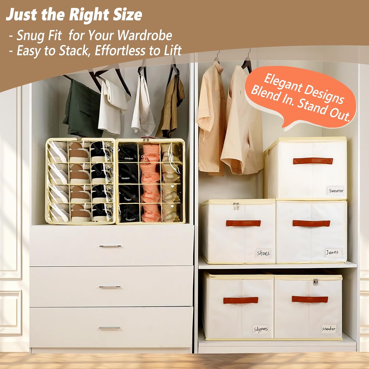 Patinao Shoe Storage Box Organizer - 3 Pack Stackable Clear Lids for 36 Pairs | Space Saver for Closet