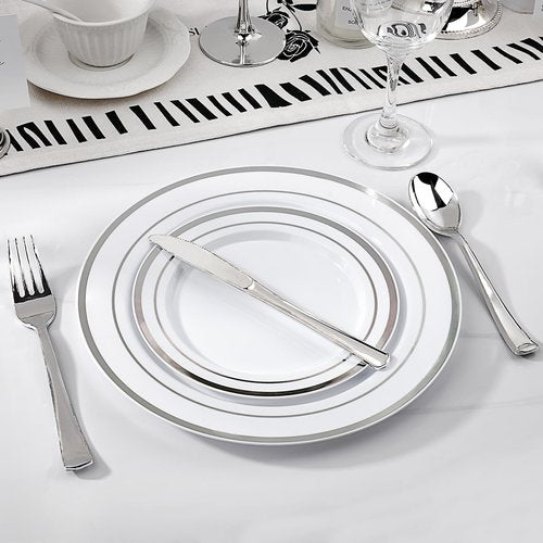 BESTVIP 100 Count Silver Plastic Knives, Solid and Durable Plastic Knives Disposable, Heavy Duty Look Like Real Cutlery, Utensils Perfect for Parties, Weddings, Christmas, Special Occasions