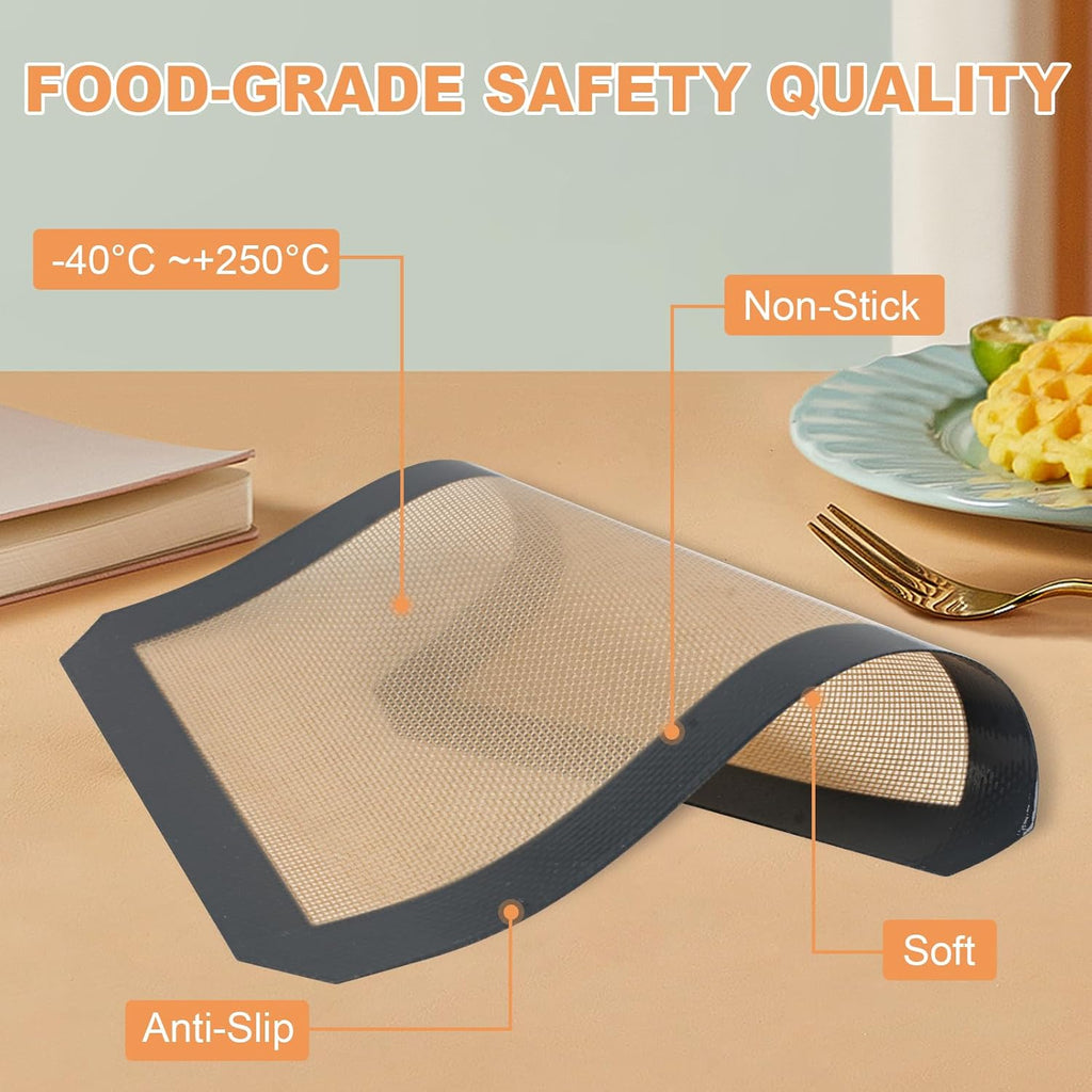 Silicone Baking Mat - 2 Pack Reusable Non-Stick Food Safe Mats for Cookies & Bread | 11.8"L x 8.3"W