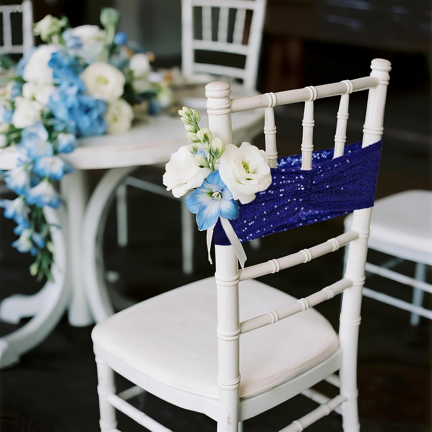 Poise3EHome Navy Blue Sequin Chair Sashes - Elegant Folding Chair Covers for Weddings | 50 PCS