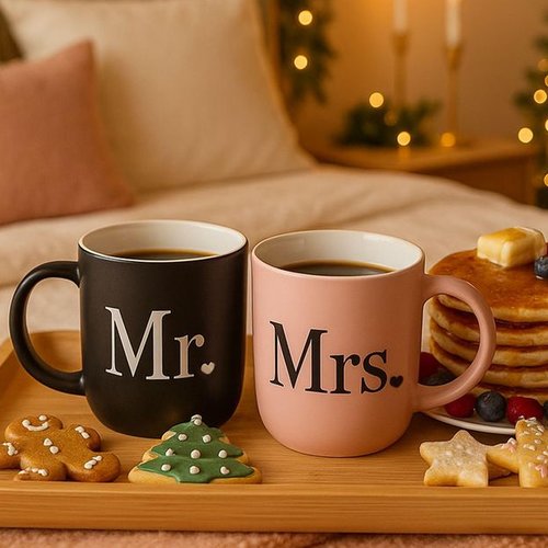 Triple Gifffted Mr and Mrs Coffee Mugs Couples Gifts Ideas for Wedding Anniversary Engagement Valentines Christmas His Hers Present Husband Wife Him Her Men Women, Bride Groom Newlyweds, Ceramic 13Oz
