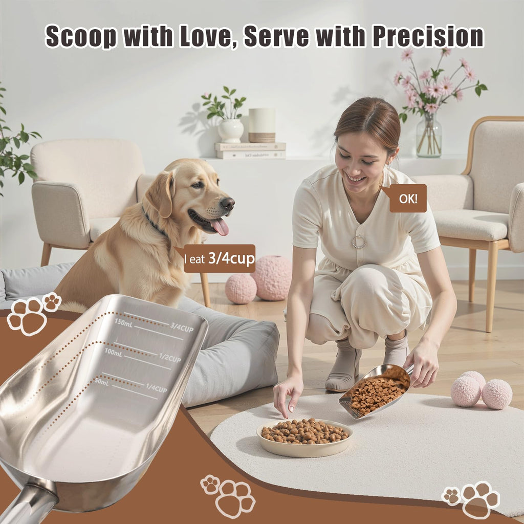 Mutclord Pet cat-dog food-scoop measuring cup - Food-grade 304 stainless steel material | 3/4 Cup capacity | Precision scale measurements
