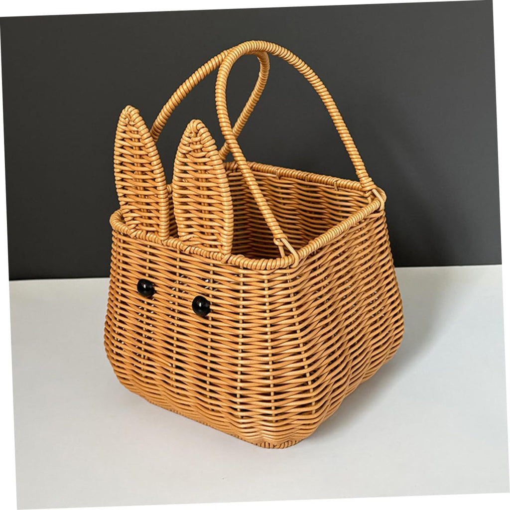 Toyvian Easter Bunny Woven Basket Cute Rabbit Handbasket 6.3In Multi-Purpose Storage Organizer for Home Nursery Picnic and Sundries