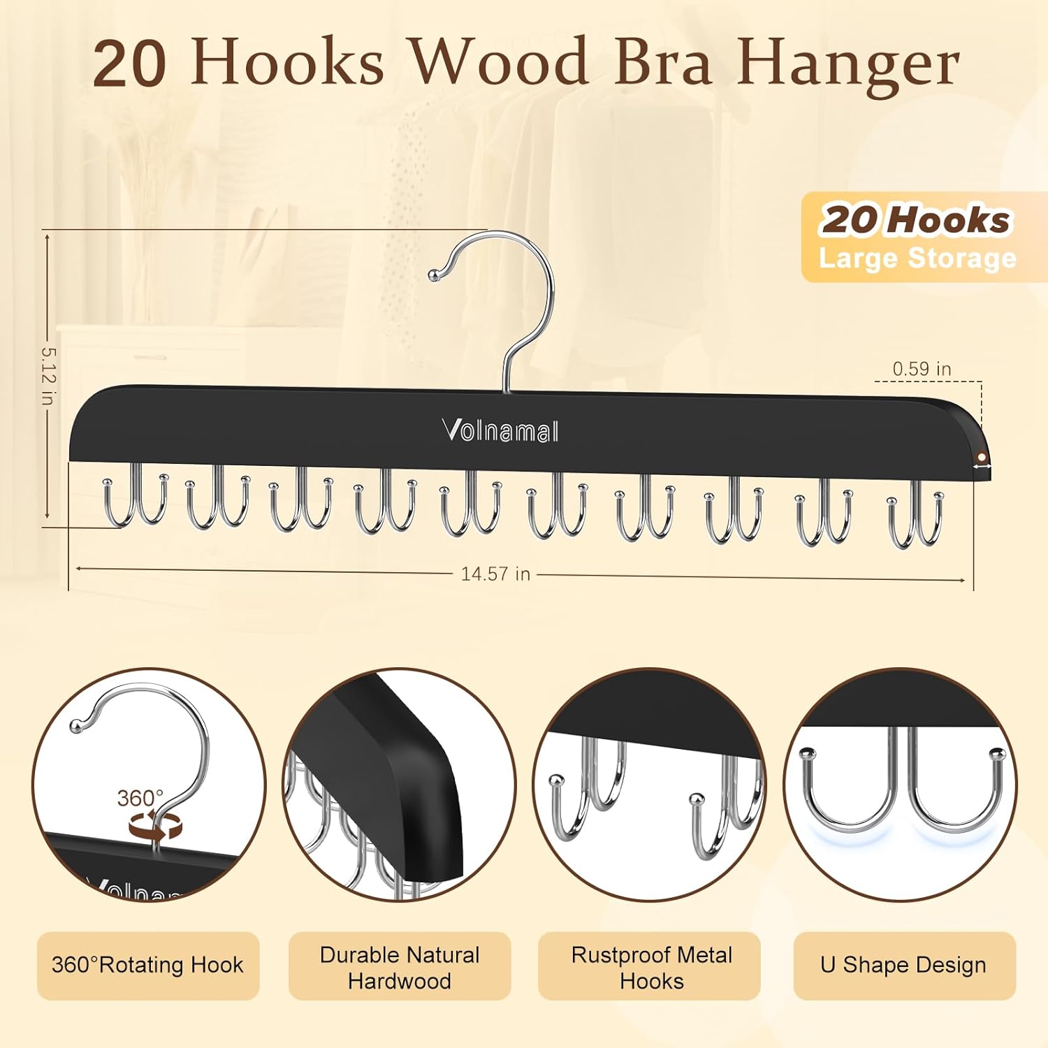 Volnamal Legging Organizer & Bra Hanger - 2-in-1 Space-Saving Design for 30 Leggings & Bras