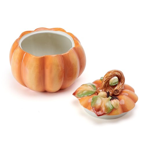 Fitz and Floyd Fall Harvest Pumpkin Cookie Jar Ceramic Figurine, 8 inch