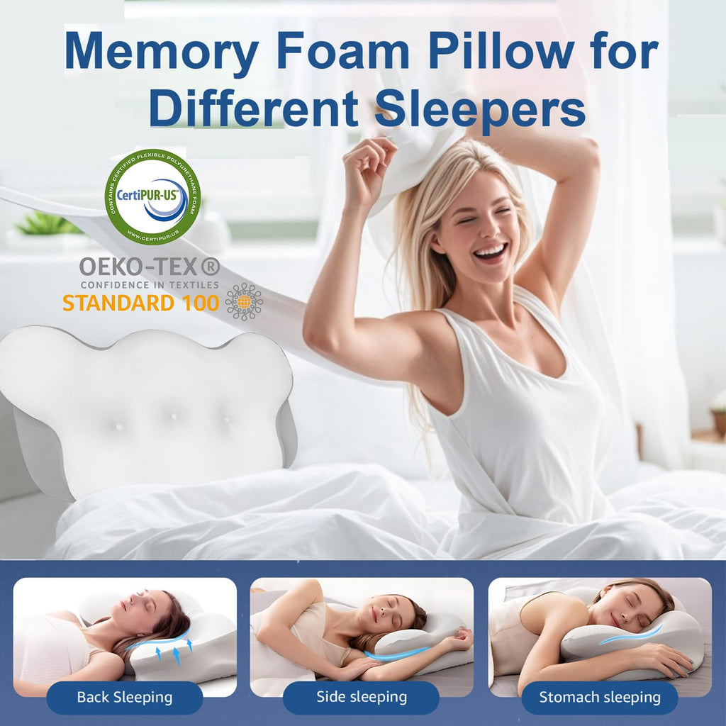 Cervical Neck Pillow, Pillows for Neck and Shoulder Pain, Contour Pillow, Neck Pillows, Pillow for Neck Pain Relief, Side Sleeper Pillows for Adults, Ergonomic Pillow, Memory Foam Pillows(Light_White)