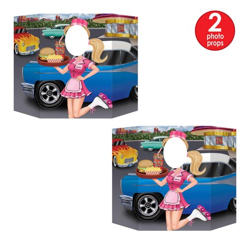 Beistle Car Hop Greaser Photo Prop Cutouts; 3' 1" x 25", 2/Pack (57852)
