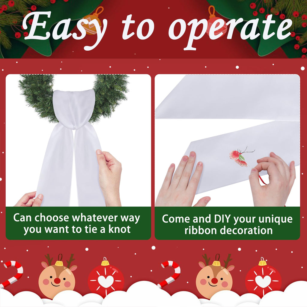 RunNico 4.5" W x 56.3" L White Wreath Sash for Front Door, 2 Pack White Sash, Plain Embroidered Wreath Accessories for Easter Weddings Farmhouses Christmas DIY Halloween Party Yard Wall Doorway Decor