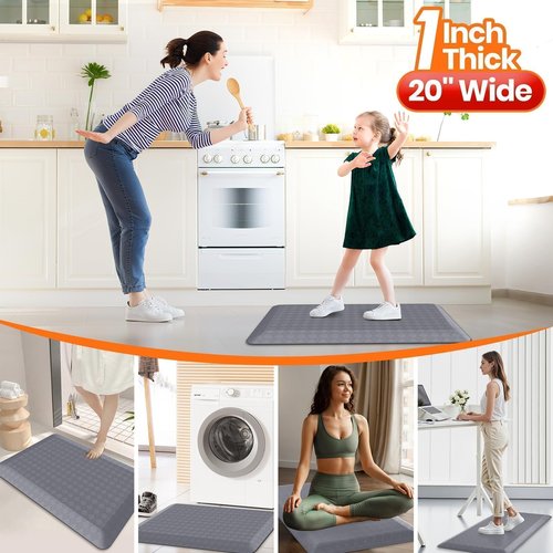 StepRite 1” Thick Kitchen Mats for Floor, Anti Fatigue Kitchen Rugs, Non-Slip,Heavy Duty Water Resistant Kitchen Rug, Standing Desk Mat for Friends, Family, Home, Kitchen, Office (32" x 20", Grey)