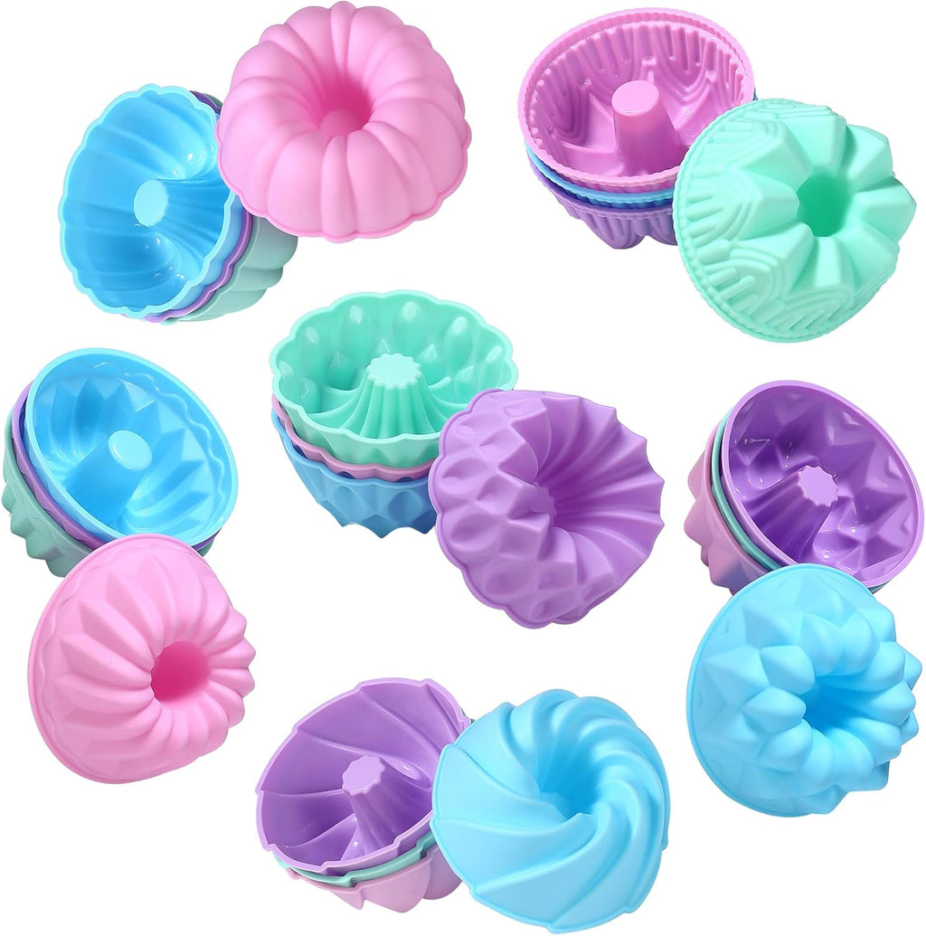 Skiennix 24-Pack Silicone Donut Molds - Nonstick 3-Inch Baking Cups | Oven, Microwave & Dishwasher Safe