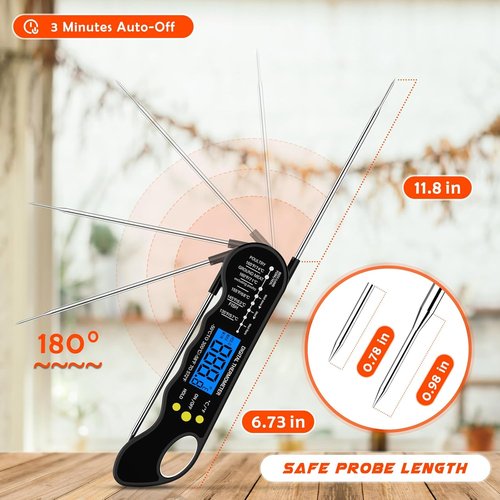 Instant Read Meat Thermometer - Fast, Accurate Digital Food Thermometer with Magnet & Backlight | Waterproof for Cooking, BBQ, Grilling, Baking (Black)