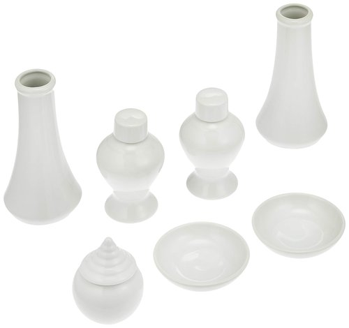 Kamidana no Sato Shinto Utensil Set, Ceramic 7-Piece Set (Large) White